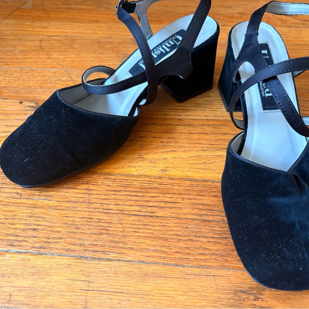 Unlisted Black Suede Mary Jane Block Heels